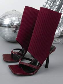 Women's Elegant Strap Commuter High Heel Sandals - Burgundy - View 9
