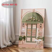 2D Flat, 2D Flat, 1pc 2D Wooden Frame Canvas Art Featuring A Parisian Patisserie Poster, Showcasing A Pink Bakery Illustration With An Outdoor Table. This Elegant Paris Print Is Perfect For Drating Kitchens Or Dining Rooms And Makes A Lovely - đóng khung - Xem 5
