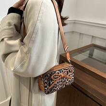 Women's Leopard Print Crossbody Bag Fashion Bow Knot Design PU Leather Small Square Shoulder Bag Vintage Messenger Bag With Adjustable Strap - Brown - View 5