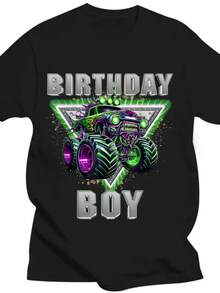 Versatile And Universally Flattering, It Creates An Exquisite Atmosphere. The Birthday Monster Truck Are My Jam Bday Party Boys T-Shirt Looks Amazing When Worn! ! - Black - View 1