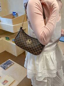 时尚新款全印花复古金链单肩包，经典百搭五金装饰女士手提包，适合购物、装钱包、年轻女性、大学生、职场新人及白领人士。非常适合办公室、大学、工作、商务、通勤、户外活动、旅行及郊游等场合。 - 咖啡 - 查看 3
