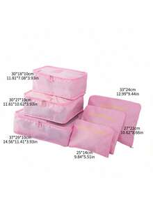 6pcs Waterproof Luggage Travel Organizer Set, Colorful Portable Zipper Packing Cubes For Clothes, Suitable For Travel, Dorm, Suitcase, Minimalist Style (All Prints & Letters Random) - Pink - View 7