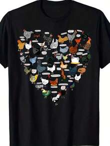 Camiseta de manga corta para mujer con estampado gráfico de oso y corazón, ropa de moda urbana para exteriores, estilo deportivo-vintage, unisex, de algodón suelto, cuello redondo, blusas para mujer. blusas.blusas casuales para dama.Impresión de osos cariñosos.Camiseta estampada Impresión de osos cariñosos. - Negro 1 - Ver 1