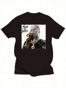 Camisetas para hombre - Pop Smoke "Meet The Woo" Camiseta negra casual de manga corta para adultos y jóvenes, ideal para primavera, verano y otoño, con diseños gráficos - Negro - Ver 1