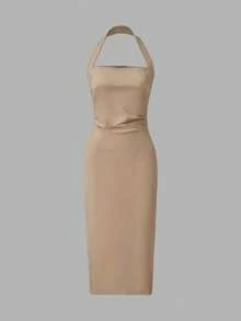 Elegant Women's Mid-Length Dress, Suitable For Vacation, Daily Gatherings, Parties And Cocktail Events Summer - Khaki - View 5