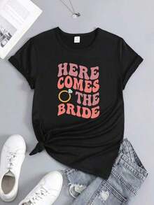 Una linda camiseta para despedida de soltera de verano, camiseta de regalo para fiesta de grupo, camiseta para fiesta nupcial de mujer, regalo para dama de honor, camiseta de fiesta con estampado, top casual de manga corta para primavera-verano, ropa de mujer adecuada como regalo. playera de mujer. blusas>elegantes. boho chic,Top de mujer suave, transpirable y cómodo, ideal para primavera, verano y otoño, perfecto para vacaciones, viajes y uso diario. - Negro - Ver 1