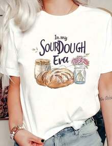 Camiseta de algodón con estampado gráfico divertido "Groovy In Mourdough Era Funny Pun In My Bread", camiseta casual de manga corta para mujer para primavera y verano, camiseta gráfica de verano para mujer, camiseta de algodón 100% de peso pesado 220G para mujer. Con estampado de mariposas, adecuada para niñas y mujeres, camiseta inspiradora de manga corta y cuello redondo, top de verano de estilo estético Y2K, adecuada para actividades al aire libre, familia, trabajo o uso diario casual en la calle. - Blanco - Ver 1