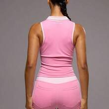 Sport Contrast Zip Through Sleeveless BBL Vest Jacket Only Sport Workout Gym Pilates Fitness Daily Girly Casual Hot Sweat Summer - Rosa Fucsia - Ver 3