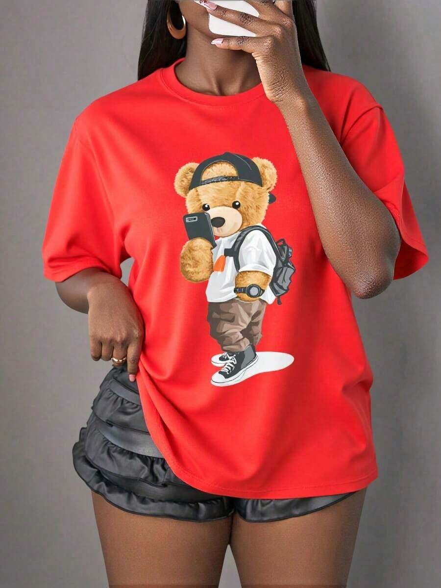 Animal Casual Poliéster Deportivo Oficina Casa - Estilo Vintage Urbano Unisex Camiseta de Manga Corta de Algodón con Cuello Redondo - Rojo - Ver 1