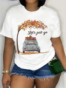 Women's Casual Short Sleeve Crew Neck T-Shirt - Printed Top, Comfortable Fit - 白色 - 查看 1