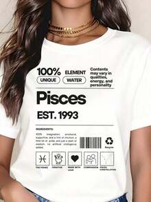 Women's Cotton T-Shirts, T-Shirt With The Zodiac Sign Pisces, 100% Unique, Water Element, Born In 1993, Graphic T-Shirt With Constellation Of Compassion And Love For Women, Basic Blouses For Women. - 白色 - 查看 7