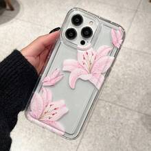 Compatible With IPhone 17/17 Pro/17 Pro Max/16/15/14/13/12/11 Series, 1pc Inflatable Pink Lily & Butterfly Full Coverage Anti-Drop Phone Case, Fashionable 17 Pro Max Phone Protective Cover - Clear - View 1