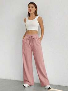 de pierna ancha con cintura de cordón - Rosa vieja - Ver 4