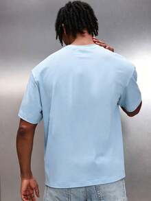 Men's Light Blue Raspberry Cheesecake Print T-Shirt, Casual Crew Neck Short Sleeve Street Style T-Shirt - Baby Blue - View 2