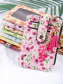 1pc Countryside Floral Card Holder & Keychain, Macaron Color Ditsy Floral Card Case With Flower Pendant And Tassel Design, Convenient Storage For Cards, Fashion Accessory For Women - Multicolor - View 5