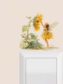 Self-Adhesive Spring Sunflower Light Switch Sticker - Removable Plastic Wall Decal Suitable For Rooms, Teen Bedrooms & Entryway - Single-Use Yellow Flower & Green Design, Peel & Stick Installation - F - View 3
