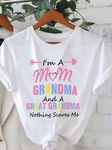 Women's Plus Size Casual Crew Neck T-Shirt, Slightly Stretchy Polyester Fabric, Short Sleeve Graphic Print For All Seasons, 100% Polyester, 180g/M² - "I'm A Mom, Grandma, Ex-Grandma" Design - 白色 - 查看 8