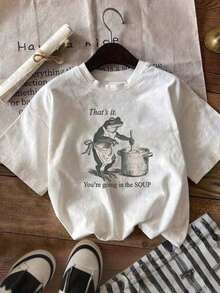 Women's Summer Frog Print Casual Simple Loose Everyday Street Style Round Neck Short Sleeve T-Shirt White ZXBPplayeras De Mujer - 白色 - 查看 7