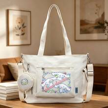 Miniso Bộ 2 túi tote đa năng cỡ lớn màu trắng in hình Cinnamoroll trong tiệc trái cây của Sanrio, kèm ví đựng tiền xu có thể tháo rời, có thể mang theo nhiều cách, lý tưởng cho công việc, du lịch, mua sắm và sử dụng hàng ngày. - trắng - Xem 2