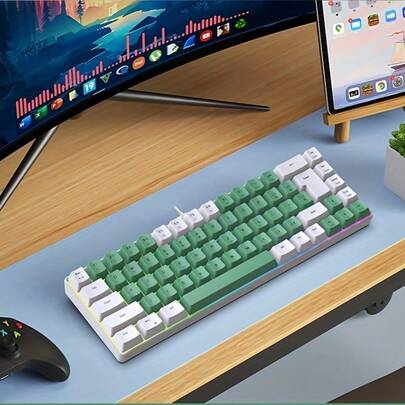 Teclado de juego con retroiluminación RGB de 68 teclas/61 teclas con sensación mecánica - Teclado con diseño de separación de cable, diseño ergonómico para oficina y juegos, alimentado por USB, sin batería necesaria, modelo K701, teclado de juego, teclado de oficina, estética moderna, construcción duradera