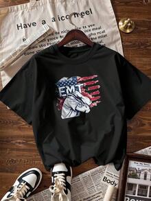 Short-Sleeve T-Shirt For EMT And USA Lovers.  Short-Sleeve T-Shirt For Spring And Summer 2026, Made In Mexico, 180 Grams. Cartoon Print, Couple Design, Suitable For Indoor Or Outdoor Wear. Crew Neck, Unisex, Ideal For Office And Leisure. One-Pack. - BK-P631577SLNDXZGY614 - 查看 4