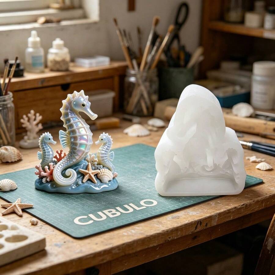 Cubulo 1 pièce Moule en silicone résine hippocampe, moule en résine époxy thème océan, DIY bougie, cire d'aromathérapie, plâtre, savon, moule de moulage d'art en résine, pour la décoration de la maison et l'artisanat - Blanc - Voir 1