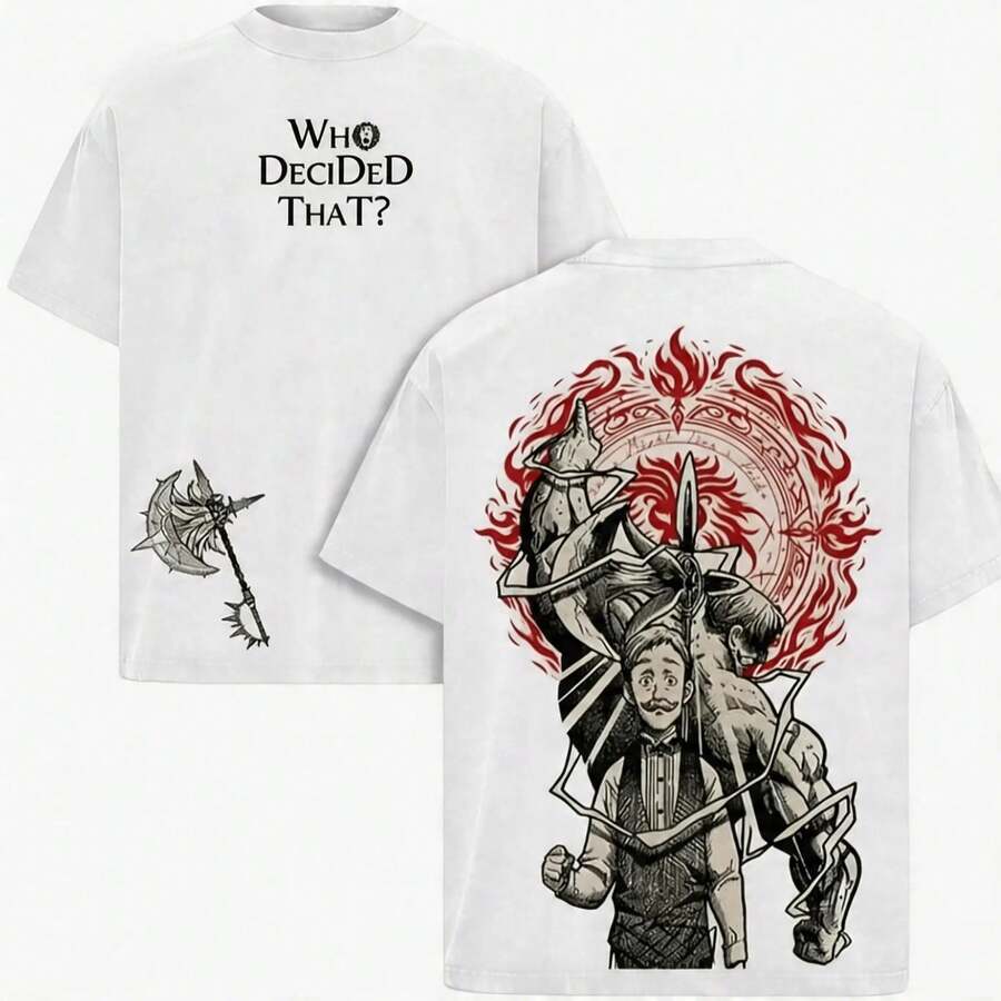 Escanor T-Shirt From The Seven Deadly Sins - A269 "Who Decided That?" Pride Sin Graphic Retro Heavy Unisex Anime Streetwear Gift For Fans - 藍色和黑色 - 查看 1