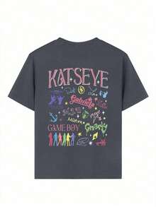 Tween Girls' Casual Graphic Print Crew Neck Short Sleeve T-Shirt, Summer Top - Dark Grey - View 6
