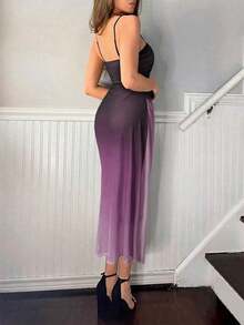 Vestido de tirantes de malla degradado elegante para mujer, de verano - Morado - Ver 2