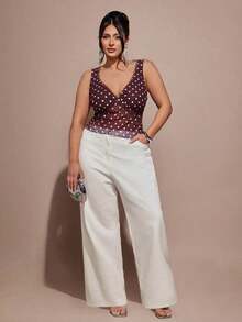 2026 Nueva Blusa de Tirantes Finos para Mujer Talla Grande, Blusa de Malla con Lunares, Ropa de Playa y Vacaciones - Burdeos - Ver 3
