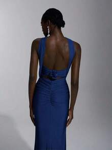 Vestido body-con con diseño elegante, romántico, sexy y minimalista, de punto elástico, tirantes finos, espalda abierta y cintura ajustada.Estilo de moda e influencer, apto para vacaciones, fiestas, bodas, damas de honor. - Azul marino 2 - Ver 8