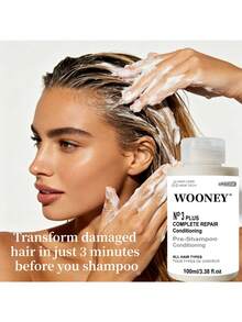 3 PLUS Complete Repair Conditioning 3-Minute Pre-Shampoo Conditioning To Immediately Repair Hair Damage For Softer, Stronger Hair For Coily, Curly, Straight, And Wavy Deep Hair Care Pre Shampoo Care Cream Maintain Hair Shine, Care For Curly/Straight - 1 PCS - View 2