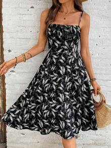 Vestido largo de mujer de corte recto con estampado floral, sin espalda, con abertura, favorecedora figura, elegante para fiesta/cita - Multicolor - Ver 3