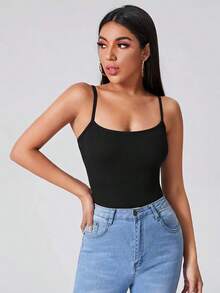 Top de tirantes unicolor tejido de canalé - Negro - Ver 6