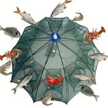 6/8/10/12-Hole Foldable Hexagonal Fishing Net, Umbrella Shrimp Net, Fishing Accessories - Portable Foldable Fish Catching Net With Durable And Compact Design, Adopting High-Strength Plastic-Coated Steel Wire Frame. Adopting Multi-Directional Funnel Design, Easy For Prey To Enter But Hard To Escape. Essential Fishing Gear And Tool For Outdoor Anglers, Suitable For Catching Shrimps, Crabs And Fish In Rivers, Lakes And Coastal Waters. - Dark Green - View 12