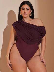 Mono de mujer talla grande con cuello asimétrico, ropa de vacaciones, primavera/verano - Burdeos - Ver 1