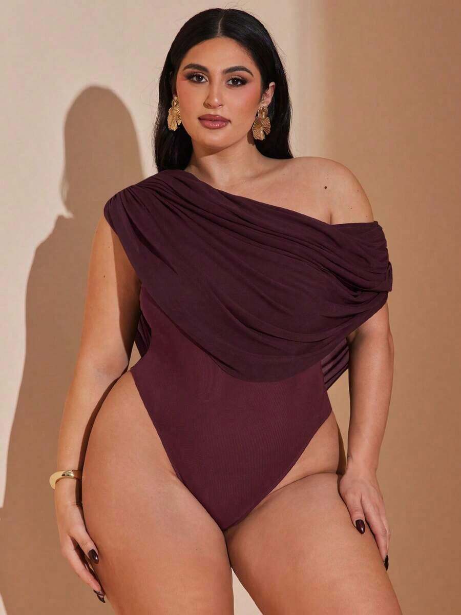 Mono de mujer talla grande con cuello asimétrico, ropa de vacaciones, primavera/verano - Burdeos - Ver 1