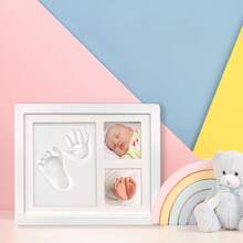 3pcs Set [Photo Frame + Ink Pad + Wooden Stick] Baby Handprint/Footprint Or Pet Paw Print Photo Frame, Growth Memory Gift Set - White - View 3