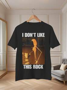 Marcus Worm's Funny "I Don't Like This Rock" Music Parody T-Shirt - Oversized White Casual T-Shirt With Iconic Worm Print And Rock Song Lyrics, Loose Fit Short Sleeve Crew Neck T-Shirt For Casual Wear, Men's T-Shirts In White And Available, Fabric Of - 黑色 - 查看 3