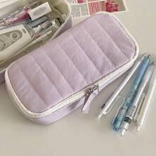 Estuche para lápices Fluffy Cake, de tela suave, color sólido, acolchado, con cremallera, bolsa de papelería para estudiantes, portátil y multiusos. - rosa - Ver 4