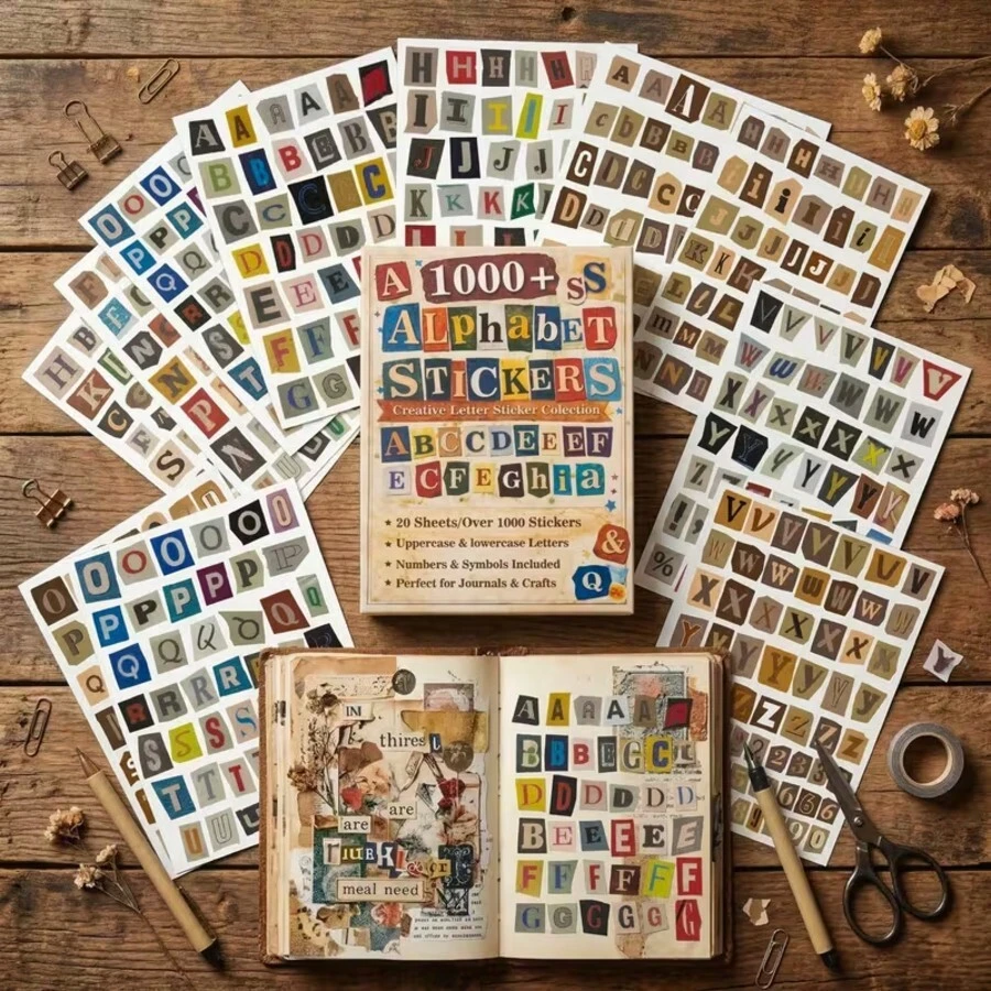 1000+ Letter Stickers, Suitable For Scrapbooking, Planner And DIY Crafts - Retro Lamm Font Letter Papers, Includes Uppercase, Lowercase Letters, Numbers, Symbols, Matte Paper For Collage, Planner, Card Making School Supplies