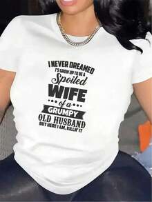 1 Camiseta de Manga Corta Negra para Mujer, Hecha de 100% Algodón, 180g, Presenta un Diseño Divertido, Ideal para la Esposa Encantadora, Ligera y Duradera, una Opción Ideal para el Hogar, Comedor, Ocio y Viajes, Cómoda para el Uso Diario. - Blanco - Ver 7