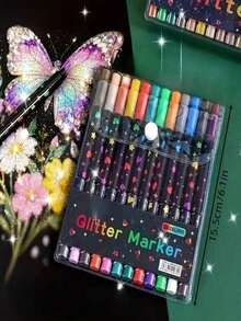 24/48 Colors Dual-Tip Glitter Pens With Quick-Drying Ink - Fine Tip, Suitable For Scrapbooking, Card Making, Journaling, 24 Colors Dual-Tip Glitter Marker Pens Set For S, Artists And Crafts, Back To School, Other Party Favors - Upgraded - View 3