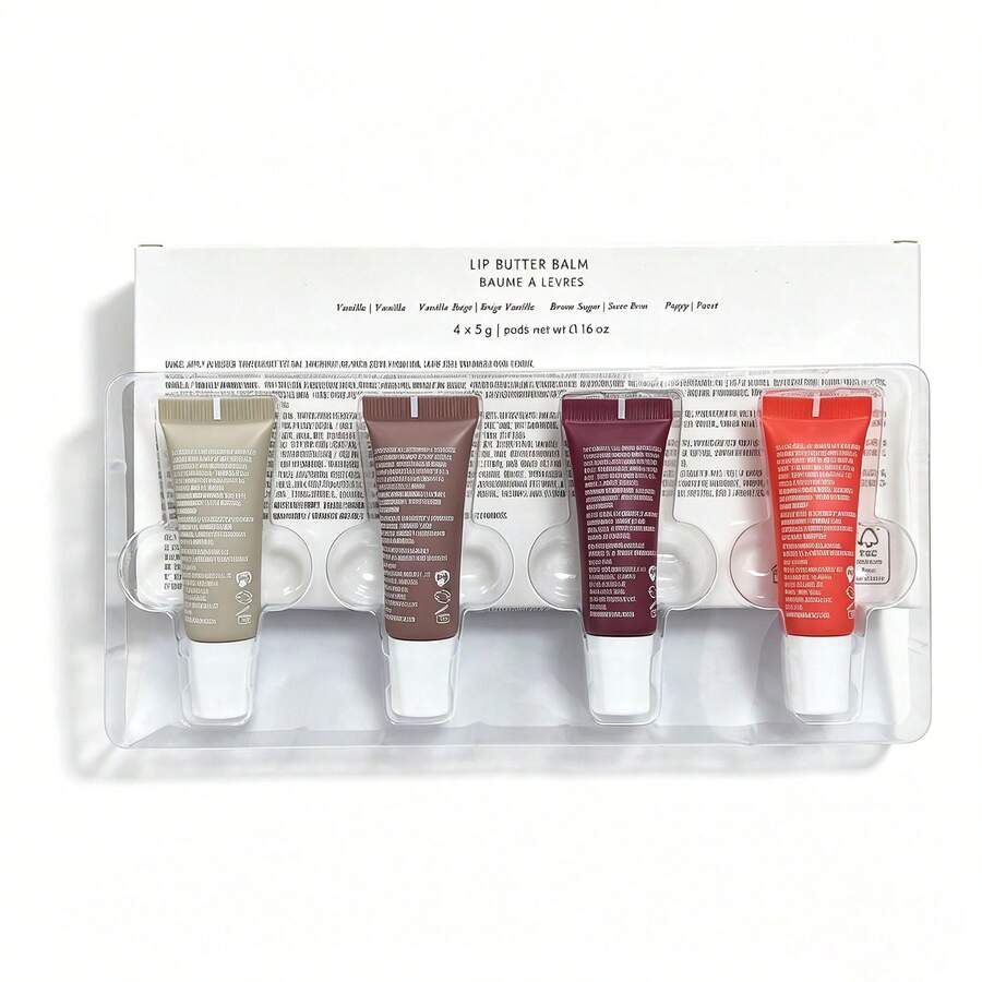4 PCS Lip Glossy Butter Balm Set,Instant Moisture And Hydration Lip Gloss,Long-Lasting Hydrating Non-Sticky Lip Balm,Soften Dry Lips And Lip Care - Hạt vani - Xem 1
