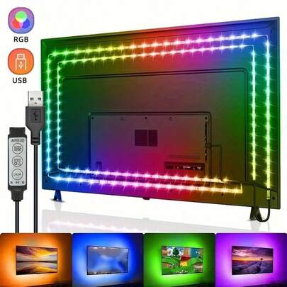 1pc RGB TV Backlight Strip With 3-Key Control, Flexible Self-Adhesive Tape, Suitable For TV, Living Room, Bedroom, Party, Halloween And Christmas Decoration, Perfect Choice To Create Cozy Home Atmosphere And Holiday Celebration