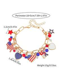 1 pieza Brazalete con estrella de cinco puntas y corazón con efecto de goteo de bandera del Día de la Independencia para mujeres - Pulsera - Ver 5