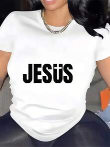 Camiseta estampada 100% algodón G para mujer de manga corta - perfecta para regalos de Pascua, salidas familiares y celebraciones de aniversario. Camiseta sencilla de color sólido para mujer, corte holgado y ajustado, estilo casual de manga corta. - Blanco - Ver 7