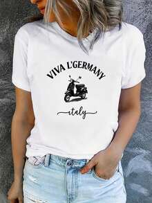 Camiseta de manga corta con cuello redondo para mujer, estampada, moderna y casual, lavable a máquina, ajuste cómodo, estampado plano 2D Blusas Para Mujer Casual. - Blanco_07 - Ver 1