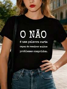 Suave, transpirable y ligero para comodidad durante todo el día. La palabra "NO" es corta.Aprende a decir 'no' con esta elegante camiseta de cuello redondo para mujer con estampado de eslogan, ideal para primavera y verano. Cuello clásico con un corte relajado que favorece todas las formas del cuerpo y es fácil de combinar con jeans, shorts y leggings. - Negro - Ver 1