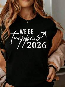 Playera mujer We Be Trippin 2026 Camiseta para Mujer Hombre Pareja Ropa de Vacaciones Camiseta Gráfica Idea de Regalo para Vacaciones de Verano Casual diario - Negro - Ver 7